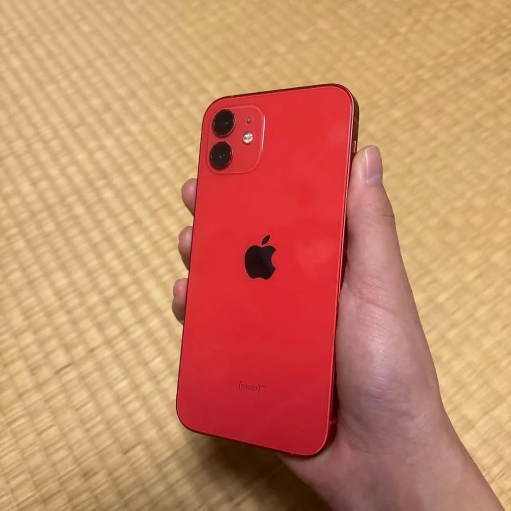 Apple Smartphone in Red with Blue Display